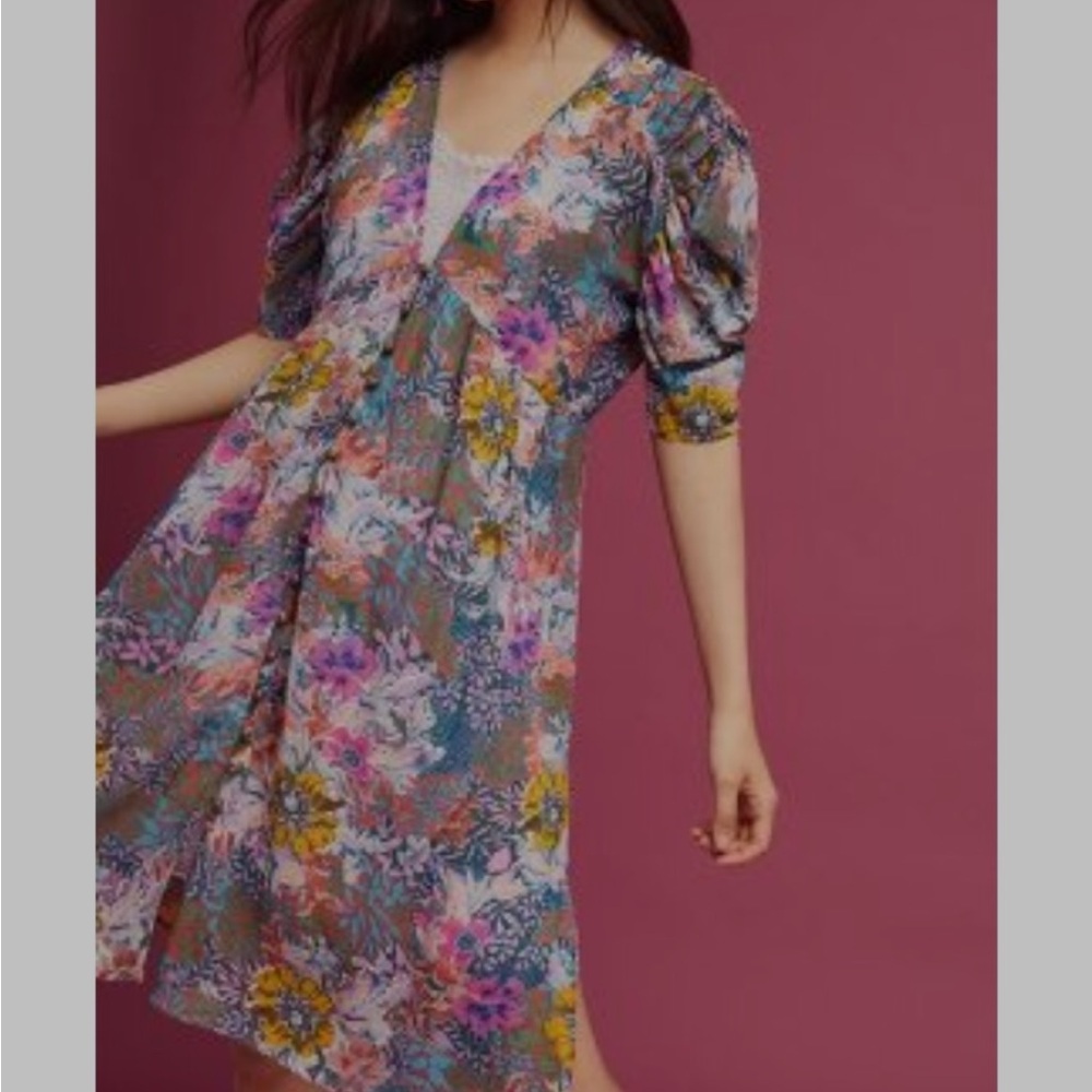 Anthropologie Alexis + Kim Sheer Floral Multicolor Dress